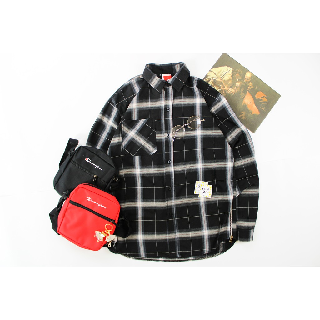 Áo Sơ Mi Form Rộng Flannel Side Zipper (Hình tự chụp 100%) | BigBuy360 - bigbuy360.vn