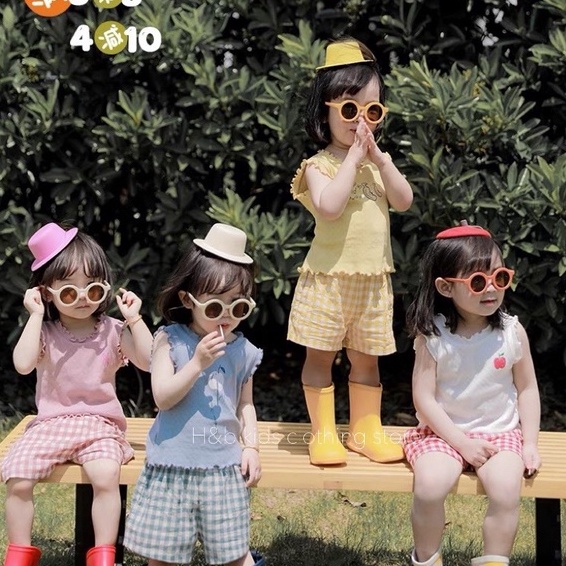 Set Bộ Áo 3 Lỗ Cotton Tăm + Quần Kẻ Caro Cho Bé Trai Bé Gái Kèm Video +Ảnh Shop Chụp