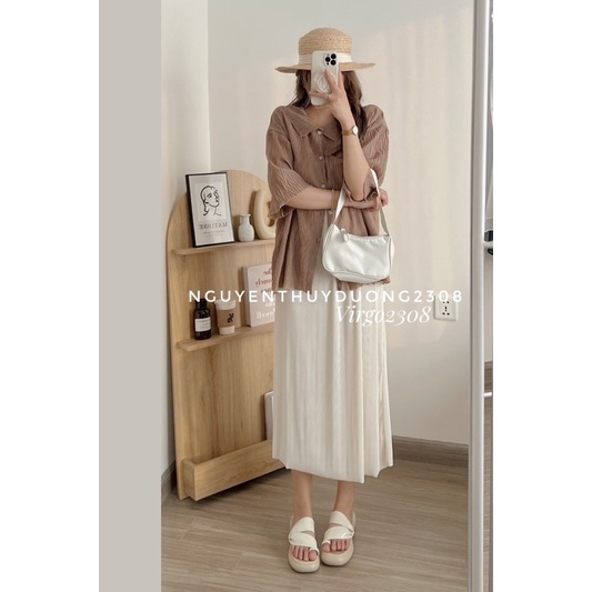 [NEW]CHÂN VÁY MIDI XẾP LI CHẤT THUN TĂM 0956 style Ulzzang