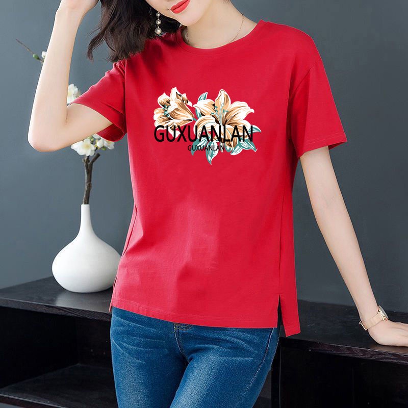 Áo Thun Ngắn Tay Cổ Tròn Dáng Rộng In Họa Tiết Thời Trang Mùa Hè Cho Nữ Trung Niên