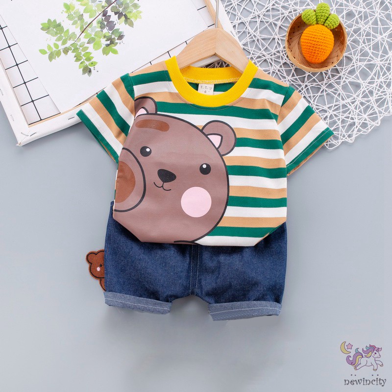 Set áo thun tay ngắn in họa tiết hoạt hình kèm quần short thời trang năng động cho bé trai