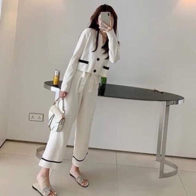 [Mã WASTCOOL giảm 15% tối đa 50K đơn 99K] (Sẵn trắng S/L) Set len tăm dệt kim Quảng Châu sang chảnh ( có ảnh thật)