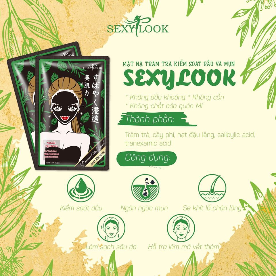 1 Miếng Mặt Nạ Đen Tràm Trà Sexylook Kiểm Soát Dầu&Mụn Tea Tree Anti Facial Mask