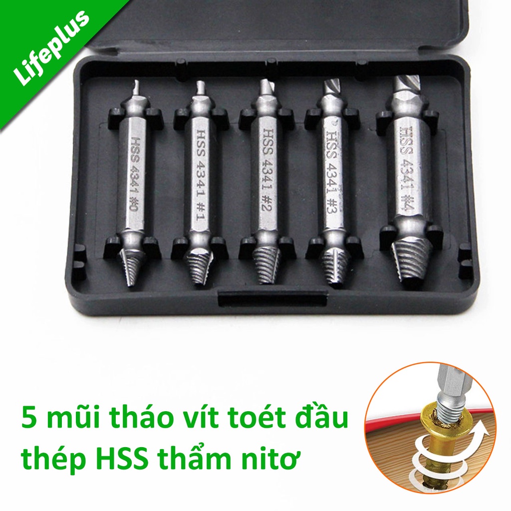 Bộ 5 mũi tháo vít toét đầu thép chắc chắn