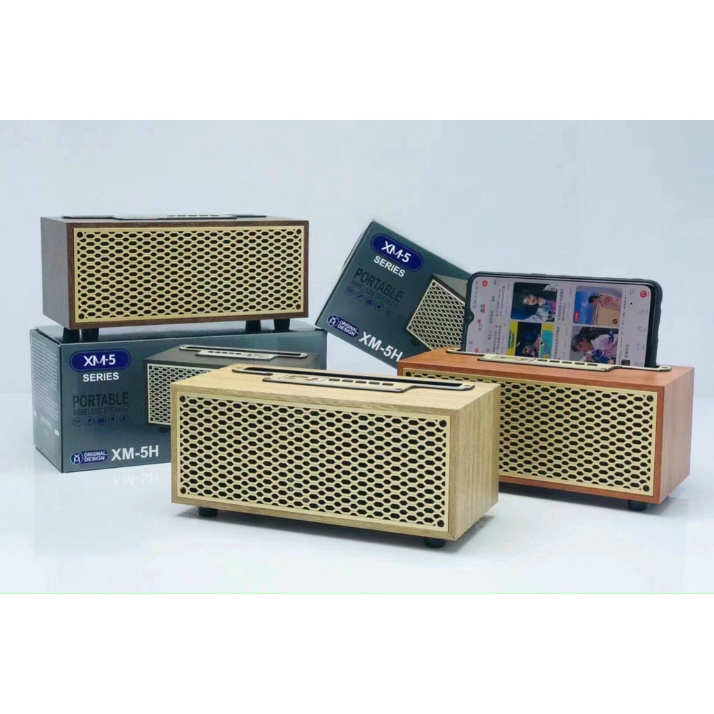 Loa Bluetooth XM-5H Vỏ Gỗ, Tặng Kèm Jack AUX 3.5,Công Suất 8W, Bass Trầm Ấm, Có Khe Giá Đỡ Điện Thoại Và Khe Cắm Thẻ Nhớ