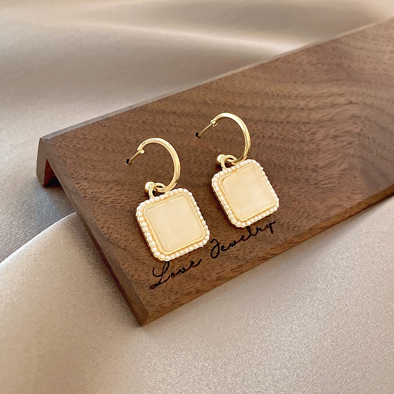 Khuyên Tai Thời Trang Hàn Quốc Kiểu Dáng Hình Học Đính Đá Opal Hình Vuông 2022 Cho Nữ