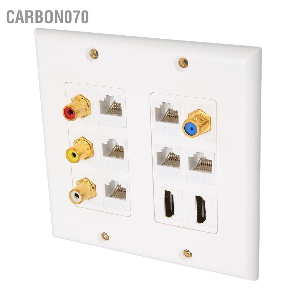 Carbon070 Ethernet Wall Plate HD Multimedia Interface CAT6 TV F Head RCA Coax Wallplate for Home Office Hotel