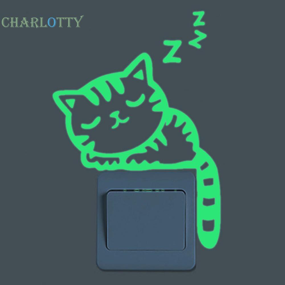 Miếng dán tường hình mèo dạ quang phát sáng cho công tắc đèn có thể tháo gỡ