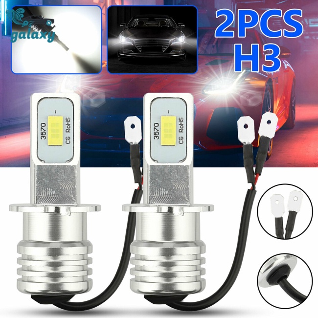 Galaxy Bộ 2 Đèn Pha Led H3 100w 10000lm 6000k Ánh Sáng Trắng Chuyên Dụng Cho Xe Hơi