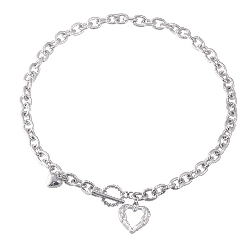 Vòng cổ Bằng Thép Titan Mặt Trái Tim Rỗng Màu Bạc Thời Trang Cho Nữ