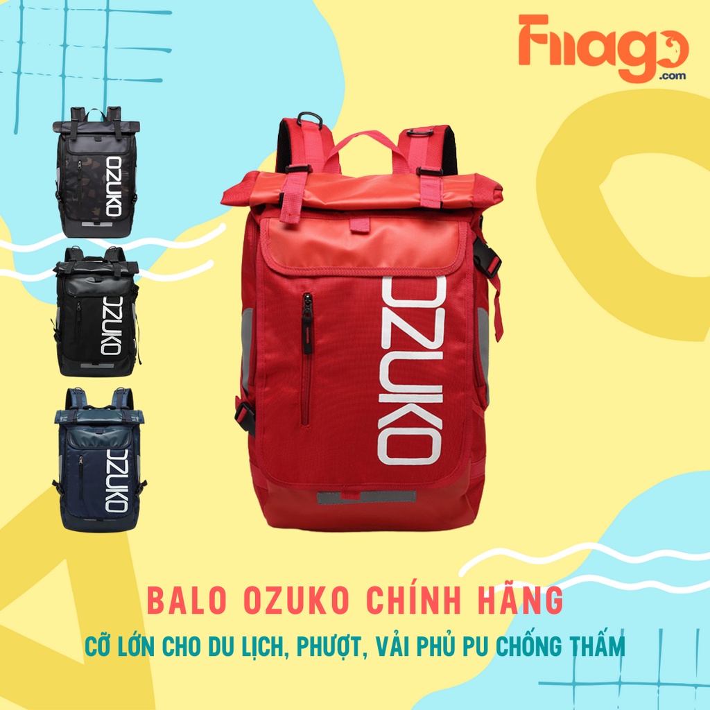Balo Ozuko OZ8020 Vải Phủ TPE Chống Thấm Balo Du Lịch Phượt Fiiago Shop