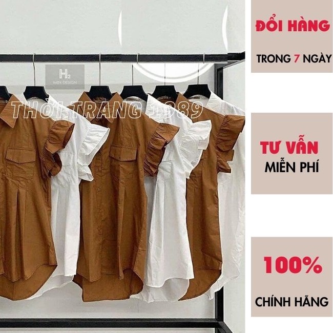 Áo sơ mi cổ tầu tiểu thư phối túi bánh bèo, áo sơmi trắng tiểu thư Hàn. MIALA