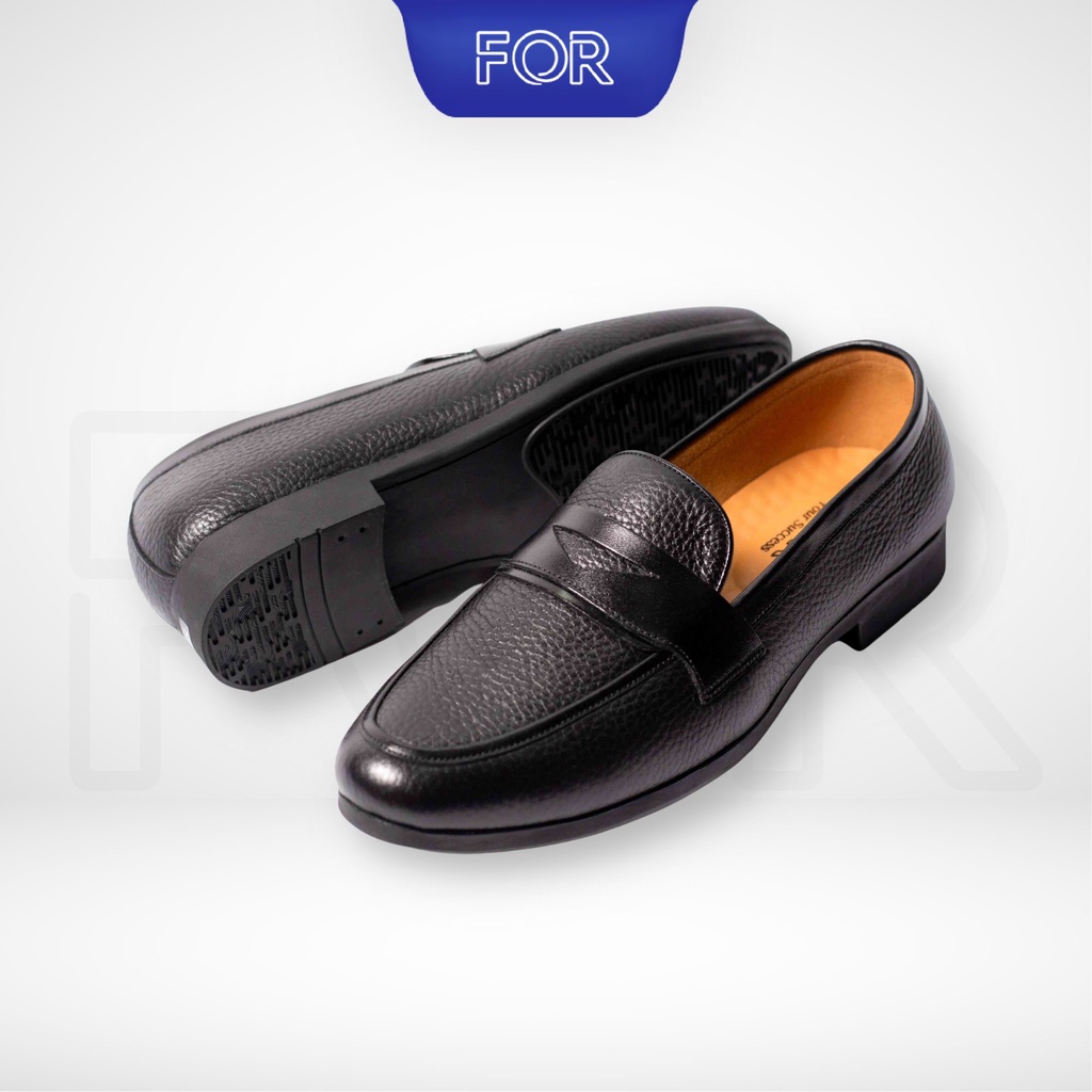 Giày lười Loafers FOR da bò thật Mill hạt màu đen siêu mềm PLF22