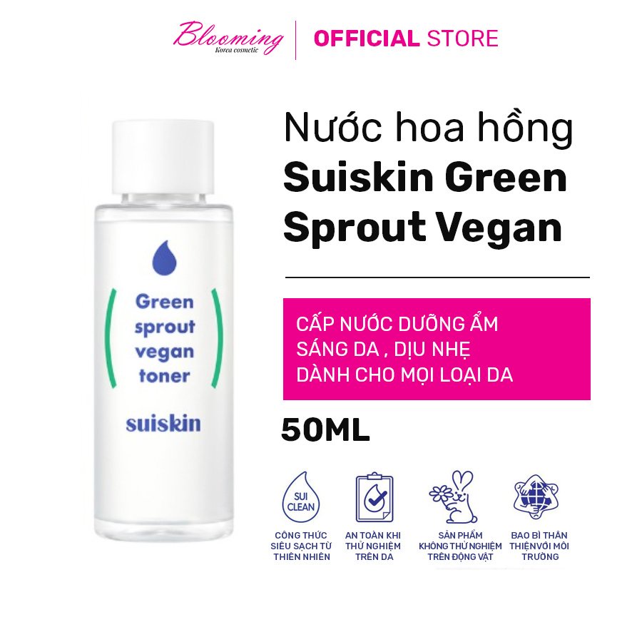 [NEW] Nước Hoa Hồng Suiskin Green Sprout Vegan Toner 50ml / Giữ ẩm - Tẩy tế bào da chết - Ngăn ngừa mụn