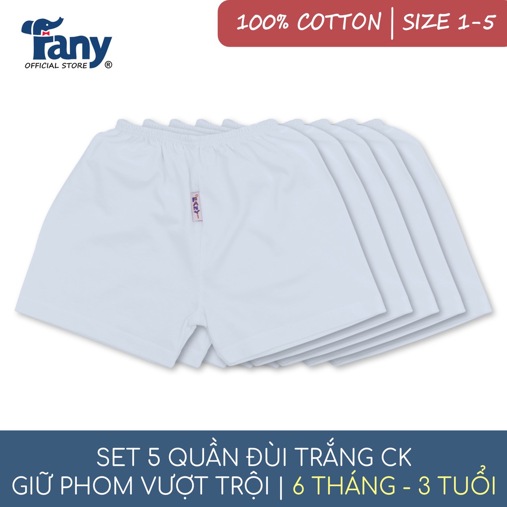 Set 5 quần đùi trắng CK Fany® size 1-5 cho trẻ 6 tháng-3 tuổi 100% cotton mểm mại-thấm hút-thoáng khí 5 quần/ bịch