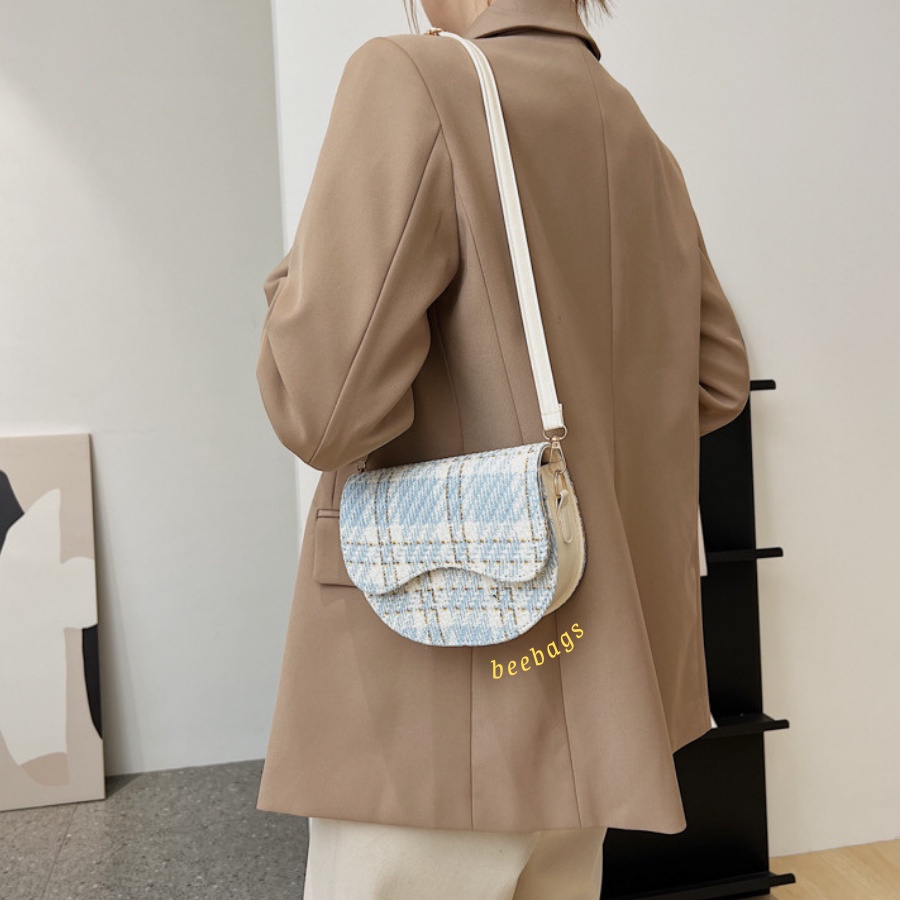 Túi Xách Kẻ Dạ Hình Tròn Basic Màu Đen, Xanh Than Dễ Phối Đồ Đi Chơi | TX16 | Túi Nữ Thiết Kế Dạ Đựng Vừa Điện Thoại