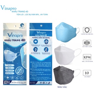 Hcm - khẩu trang kf94 4d vinapro 10/bịch trắng/xanh/xám