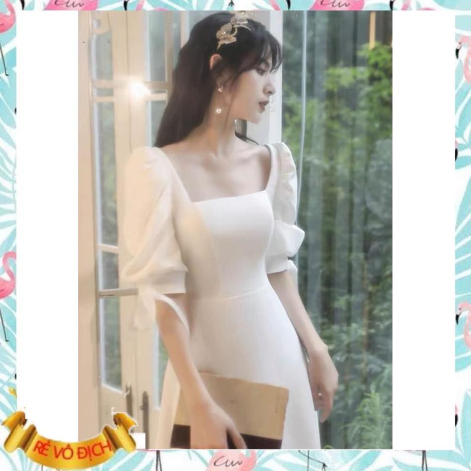 Đầm trắng tinh khôi cổ vuông tay bồng thắt nơ - Lina dress