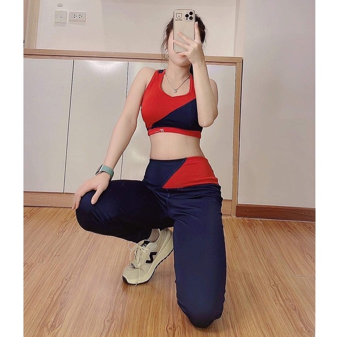 Đồ tập gym nữ, bộ thể thao tập gym yoga erobic nữ chất vải co giãn thấm hút mồ hôi tặng kèm mút ngực(D03/D19)