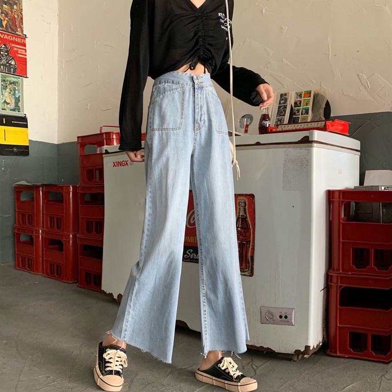 Quần jean lưng cao ống rộng màu trơn cá tính❤️Tặng Quà VIP❤️Ưu Đãi Lớn-Hôm Nay - Đẹp, Phong cách trẻ trung,sang trọng