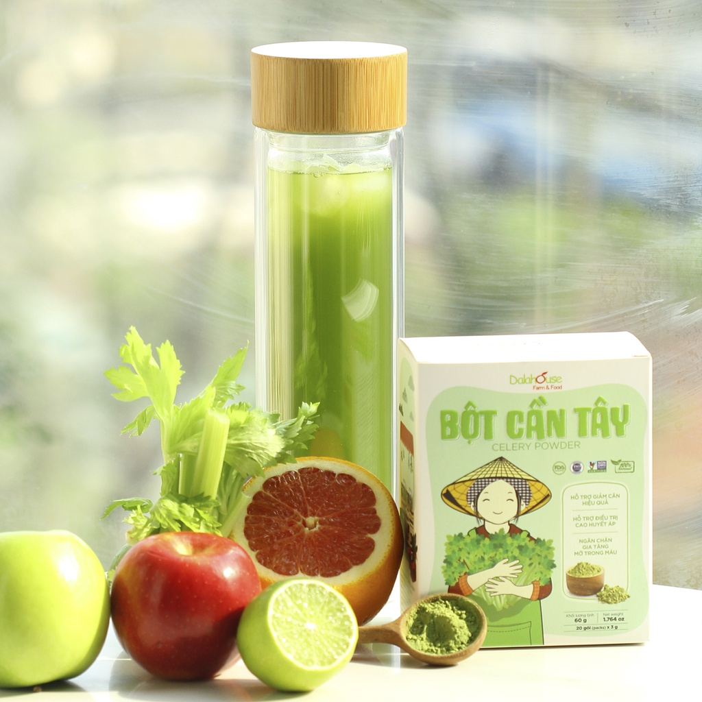 Bột cần tây giảm cân Dalahouse mát gan nguyên chất sấy lạnh hộp 20 gói Lecomax BCTDAL02