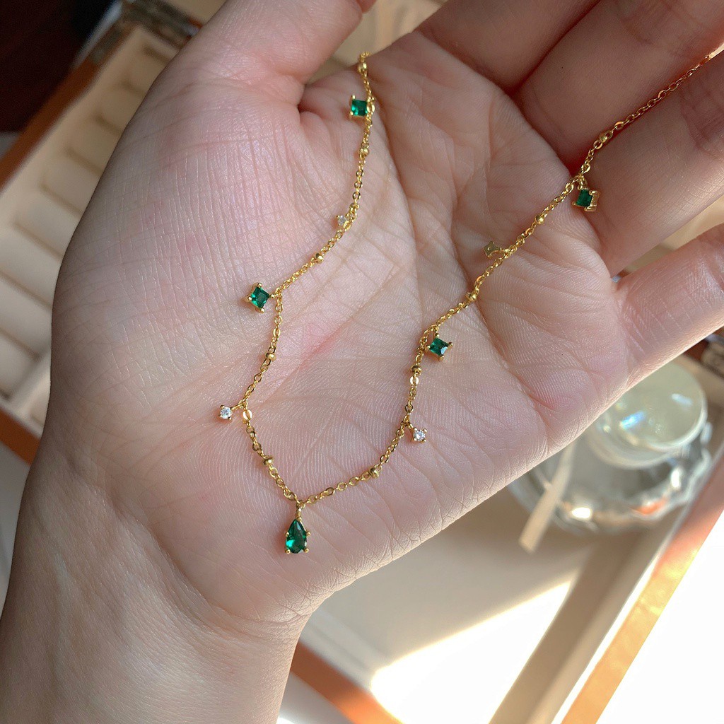 Vòng Cổ Choker Bằng Đồng Đính Đá Zircon Màu Xanh Lá Đơn Giản Tinh Tế Thời Trang Cho Nữ