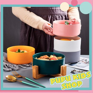 Bát Gốm Sứ Ăn Dặm, Trang Trí Chịu Nhiệt Có Kèm Kệ Gỗ Chống Nóng