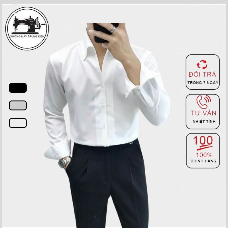 Áo Sơ Mi Nam Dài Tay Basic Trơn,Áo Sơ Mi Công Sở ,form thoải mái ,chất vải lụa cao cấp chống nhăn - SM14