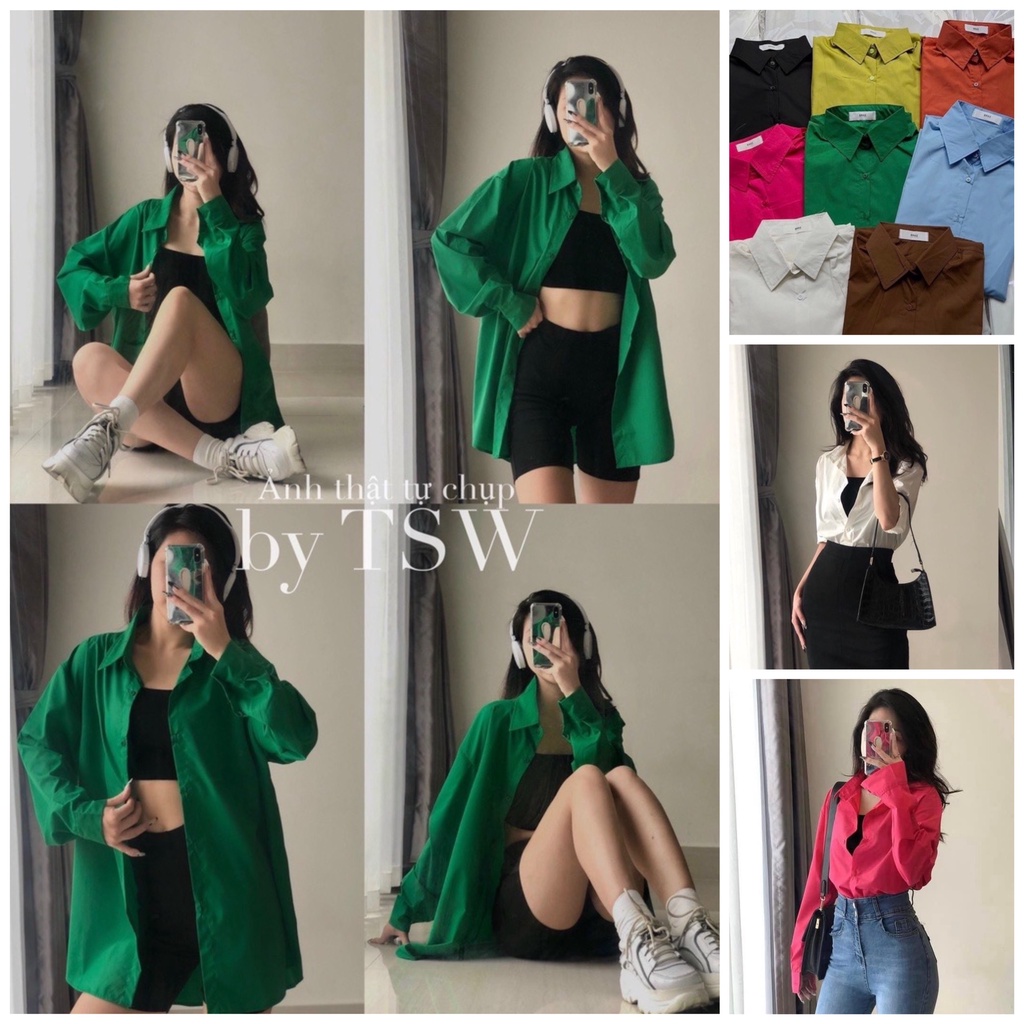 [Sẵn/video] Áo sơ mi dài tay thô nến mềm 8 màu trơn xanh lá hot hit chất LOẠI 1 oversize 2monday | BigBuy360 - bigbuy360.vn