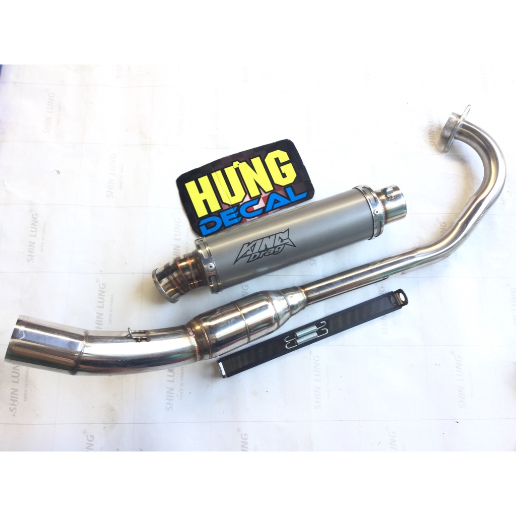Pô king drag trắng cổ bầu hơi inox exciter, winer, sonic, raider, satria, gsx, cbr, tfx, fz, r15