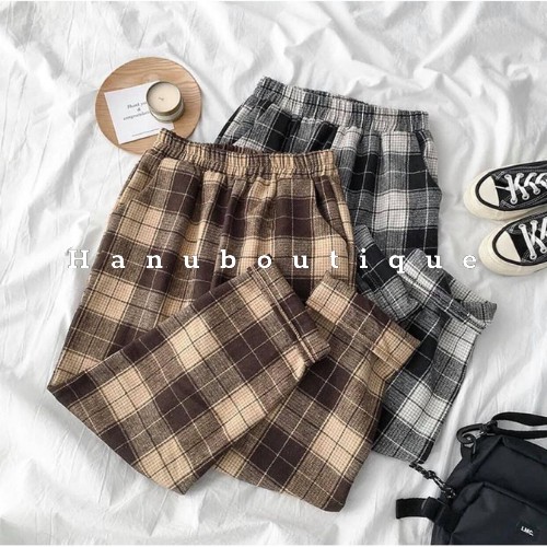 Quần Kẻ Sọc Caro Nâu Dáng Suông Phong Cách Hàn Quốc _ quần ống rộng kẻ caro nam nữ | BigBuy360 - bigbuy360.vn