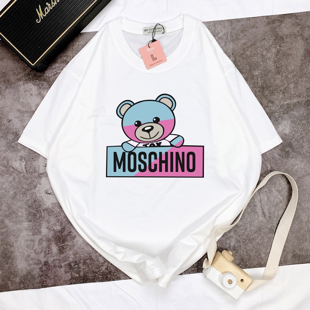 Áo thun tay ngắn in họa tiết Gấu Moschino unisex full size M L XL - Hình thật shop chụp