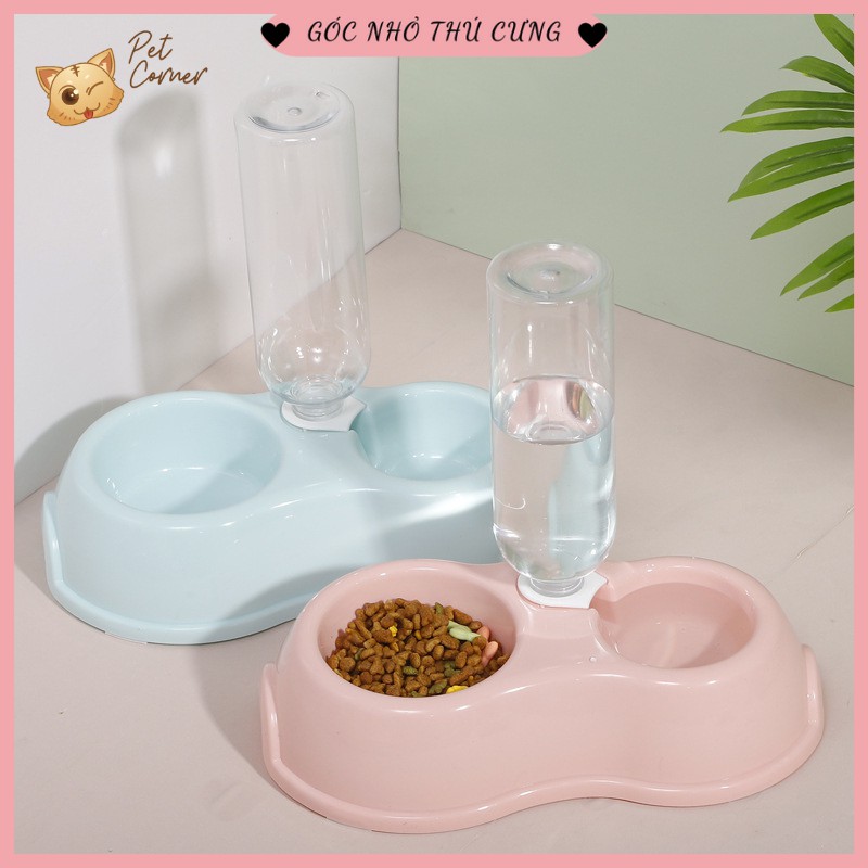 [Siêu tiện dụng] Bát ăn đôi kèm bình nước tự động cho chó mèo
