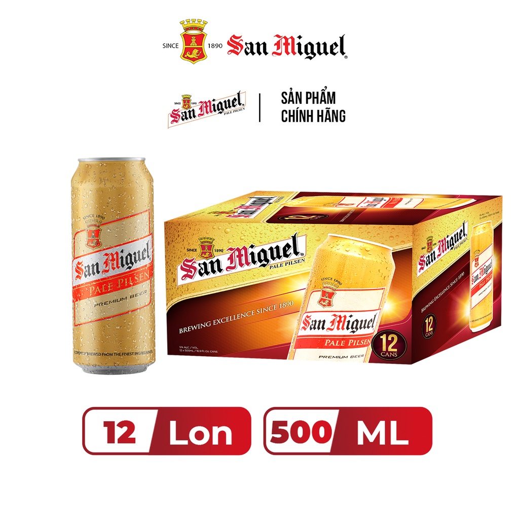 Thùng 12 lon bia San Miguel Pale Pilsen Lon 500ml