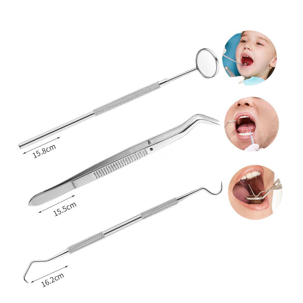 Bộ 5 dụng cụ làm răng bằng thép không gỉ gồm cây cạo cao răng gương soi miệng cùng với cây xỉa răng dành cho nha sĩ