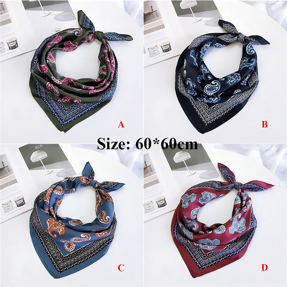 Khăn choàng cổ vuông lụa satin in họa tiết phong cách vintage thời trang dành cho nữ