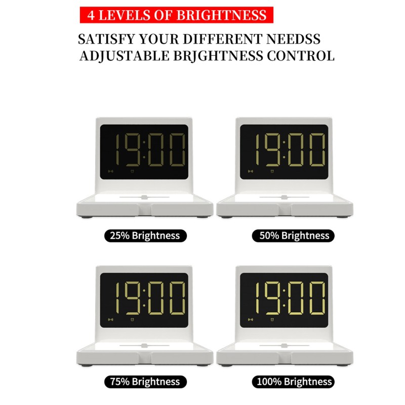Đồng hồ báo thức không dây màn hình hiển thị đèn led 3 mức điều chỉnh có bộ hẹn giờ đi ngủ