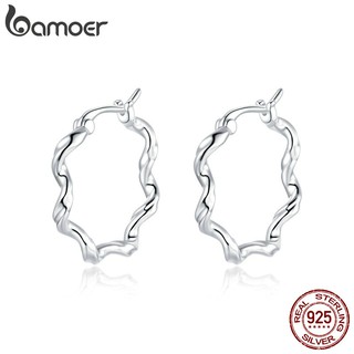 Bamoer Bông Tai bạc 925 Gợn Sóng 6mm sce976