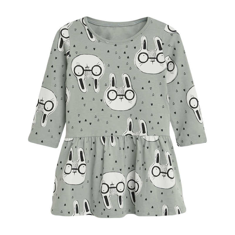 Mã QW113 váy cotton bé gái siêu mềm mịn họa tiết thỏ trái tim của Little Maven