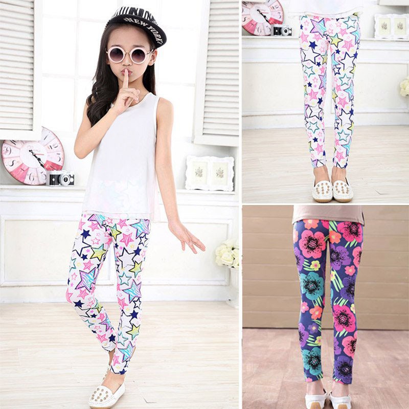 Quần Legging Co Dãn In Hoa Cho Bé Gái 2-14 Tuổi