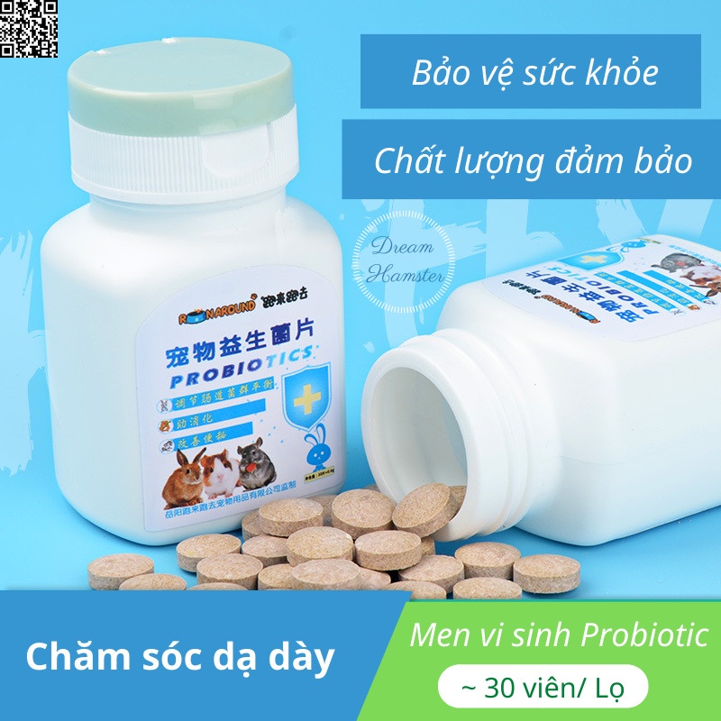 Viên nén probiotic (men tiêu hóa) Runaround cho hamster, thỏ, bọ, chinchilla và thú cưng nhỏ khác