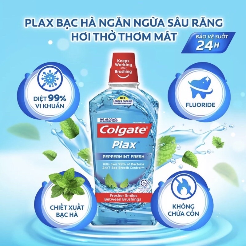 Nước súc miệng Colgate Plax 500ml bạc hà / trà xanh