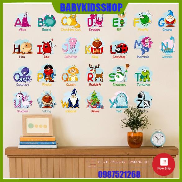 [RẺ VÔ ĐỊCH] Decal dán tường bảng chữ cái tiếng Anh minh họa cho bé