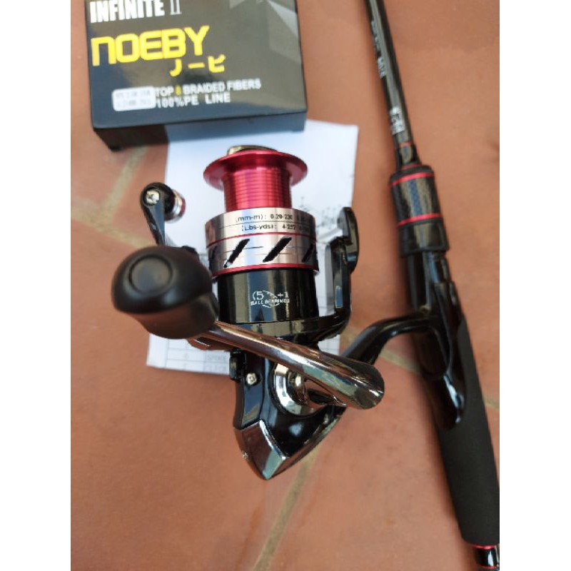 Bộ cần lure noeby 4 khúc k4 , máy noeby k2 , dù noeby 150m