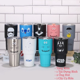 cốc giữ nhiệt thái lan - ly giữ nhiệt inox 900ml tặng kèm ống hút, túi đựng và que cọ rửa