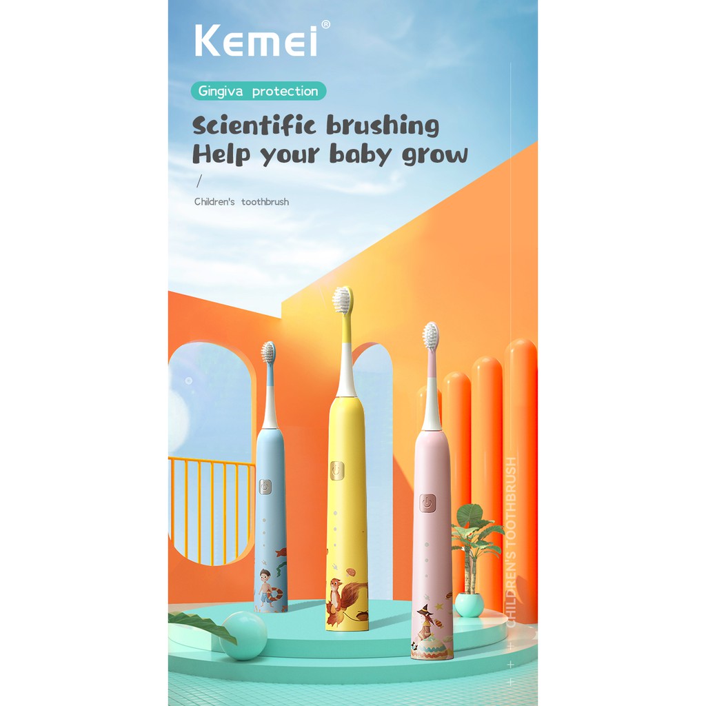Bàn Chải Đánh Răng Điện Siêu Âm Tự Động Chống Thấm Nước Cho Bé 2 Chế Độ Và 3 Tốc Độ Đánh Kemei Km-YS710