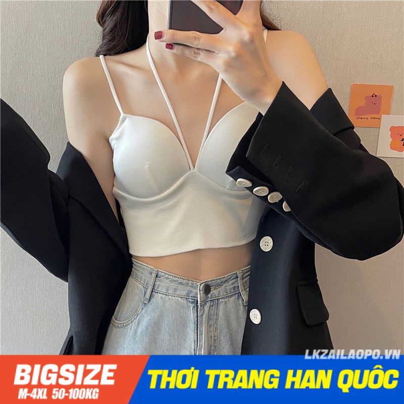Áo ống cúp ngực Bigsize Áo yếm 2 dây nữ Không tay cổ chữ v mùa hè Phong cách Hàn Quốc Thời Trang tiểu thư cá tính xinh đẹp cho người mập béo