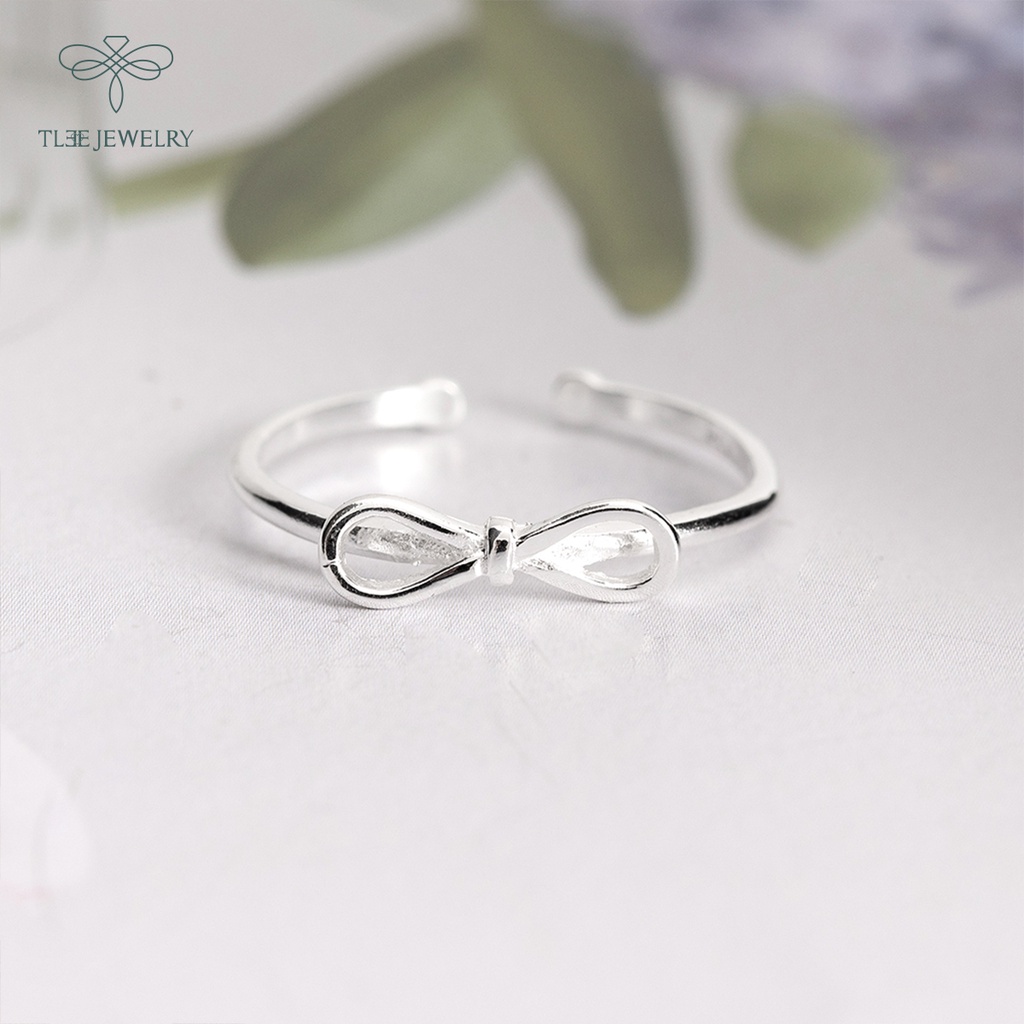 Nhẫn bạc nữ TLEE mặt đính nơ trơn freesize nữ tính NCJ A0217