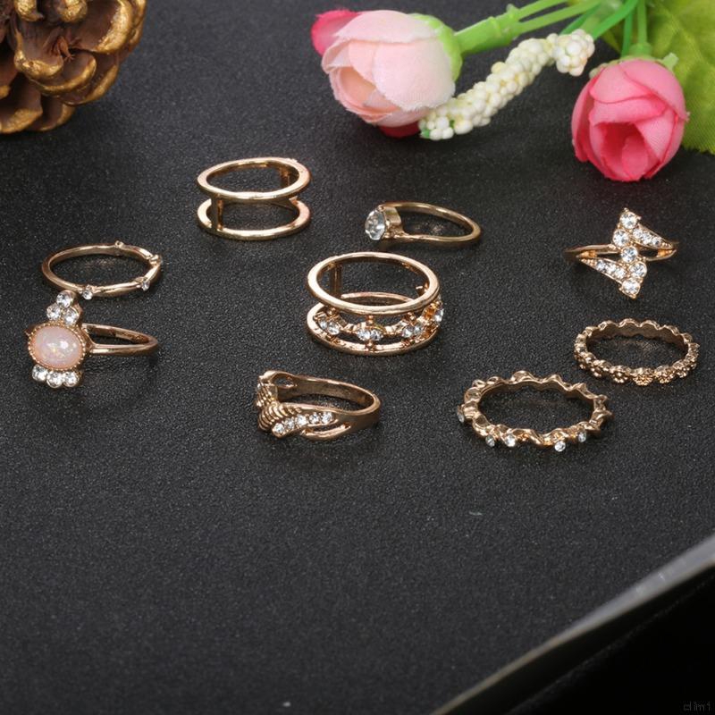 Set 9 nhẫn kim loại vintage thời trang cho nữ