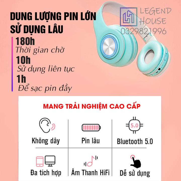 Tai nghe bluetooth không dây có micro chơi game, tai phone bluetooth học online có thể gập gọn tiện lợi pin trâu